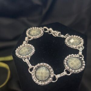 Silver-Tone Gray Gemstone Circle Link Bracelet